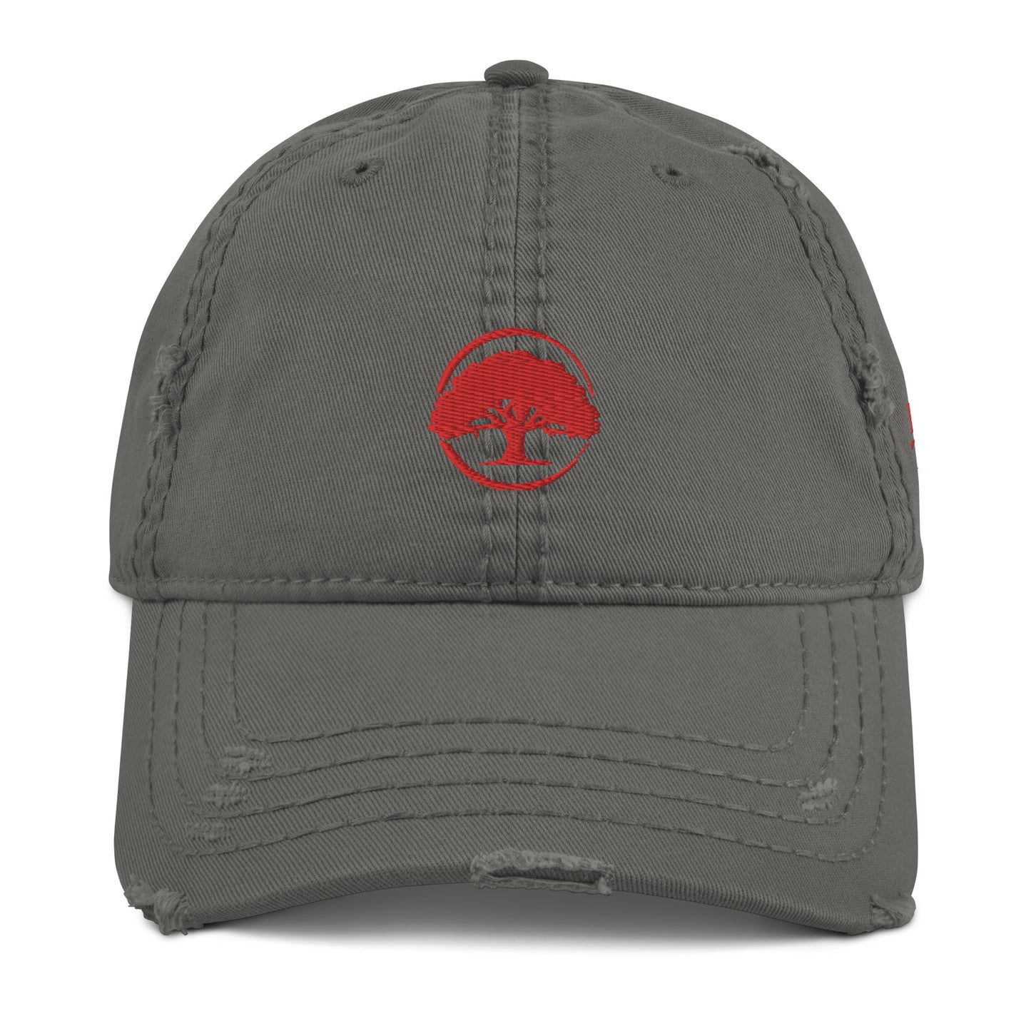 Oak Tree Logo Red Distressed Hat