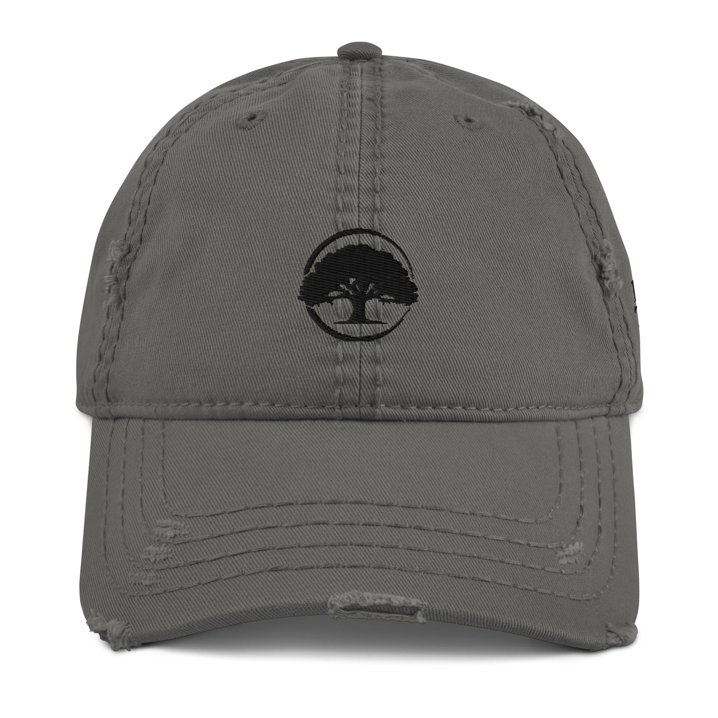 Oak Tree Logo Black Distressed Hat