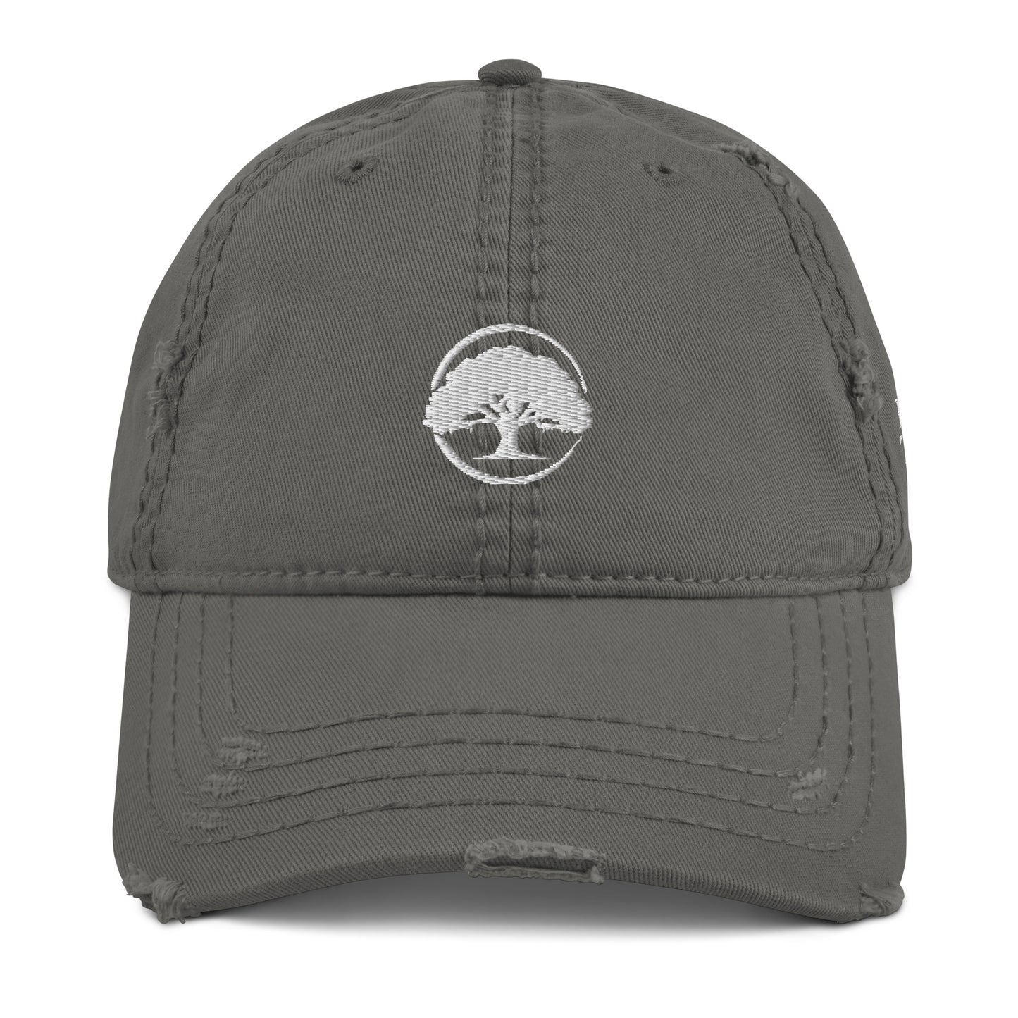 Oak Tree Logo White Distressed Hat