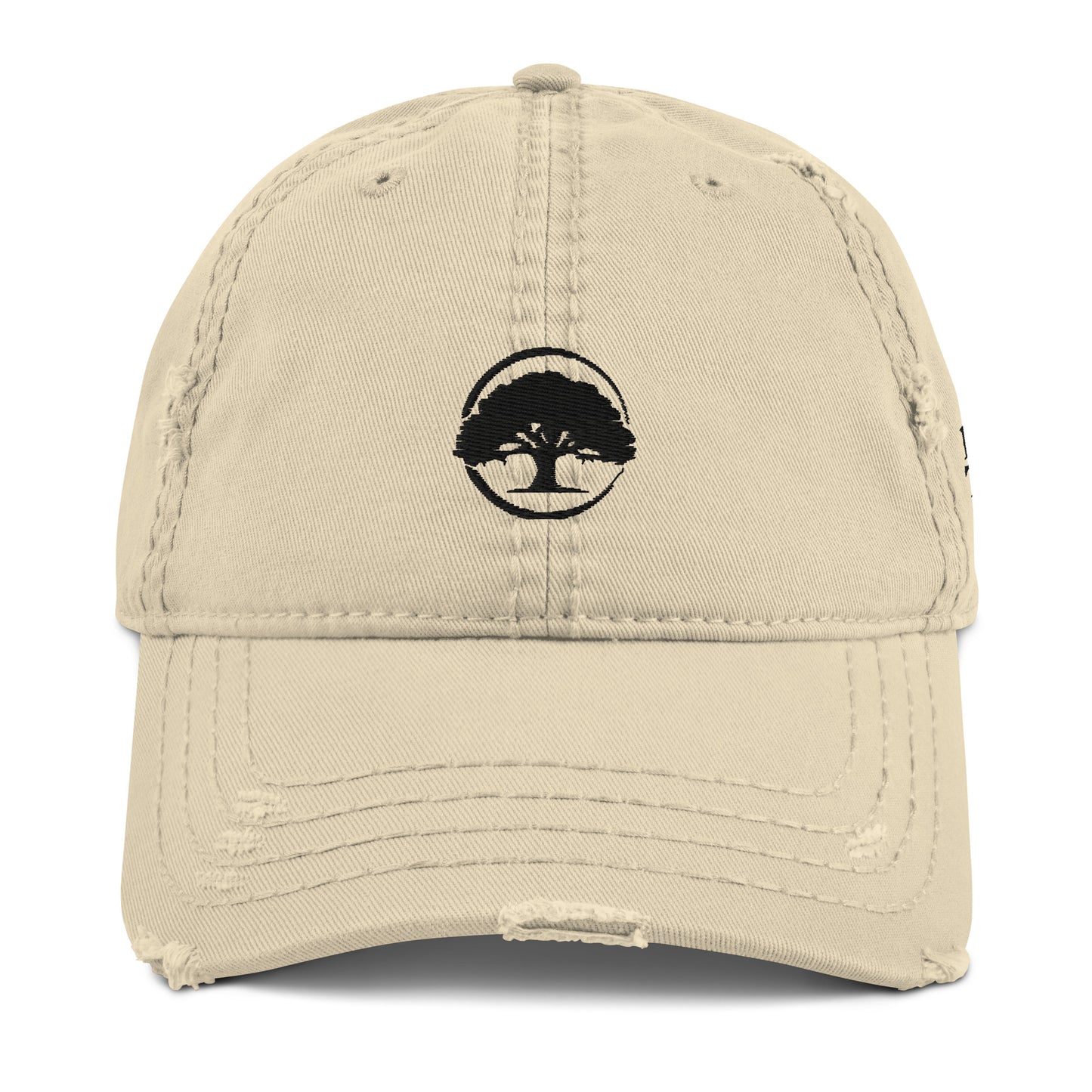 Oak Tree Logo Black Distressed Hat