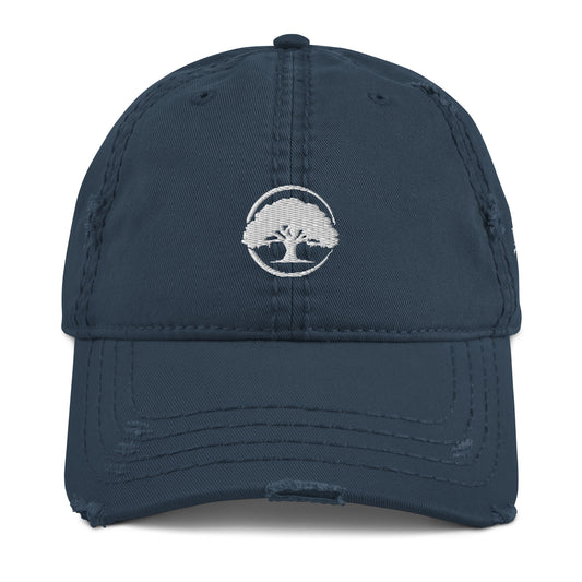 Oak Tree Logo White Distressed Hat